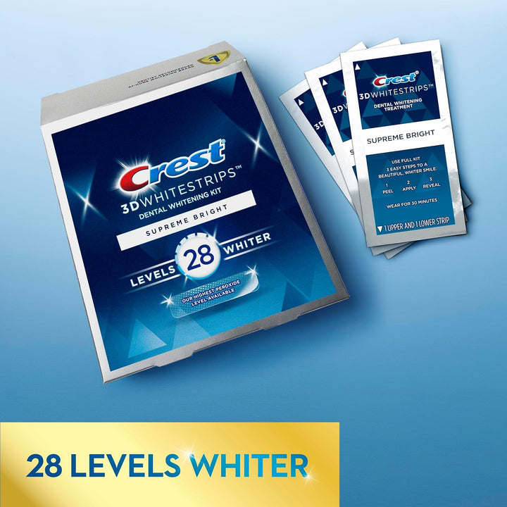 Crest 3D Whitestrips Supreme Bright At-home Teeth Whitening Kit, 21 Treatments, 28 Levels Whiter