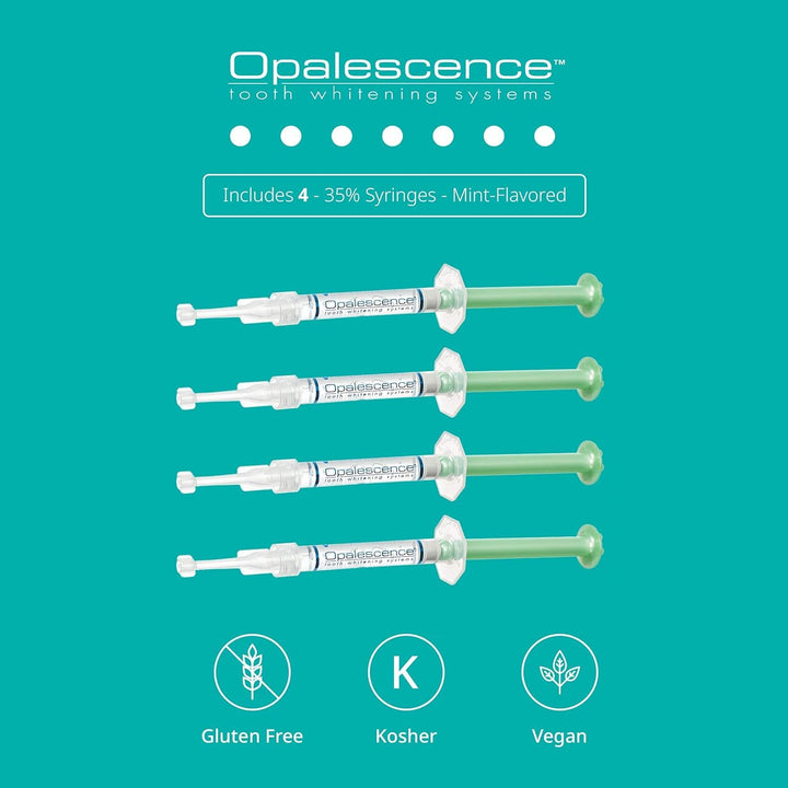 Opalescence Gel Syringes Teeth Whitening - Refill Kit (2 Packs / 4 Syringes Total) Carbamide Peroxide. Made by Ultradent, in Mint Flavor. Tooth Whitening Refill Syringes